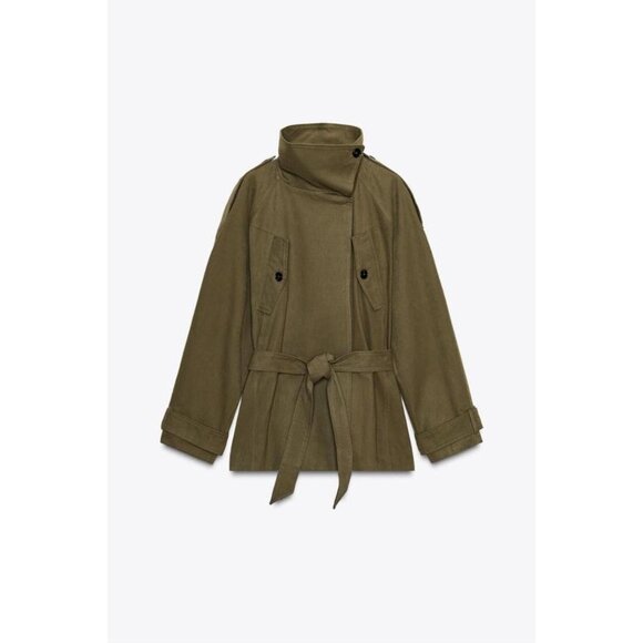 ZARA SHORT COTTON BELTED TRENCH COAT - Picture 3 of 5